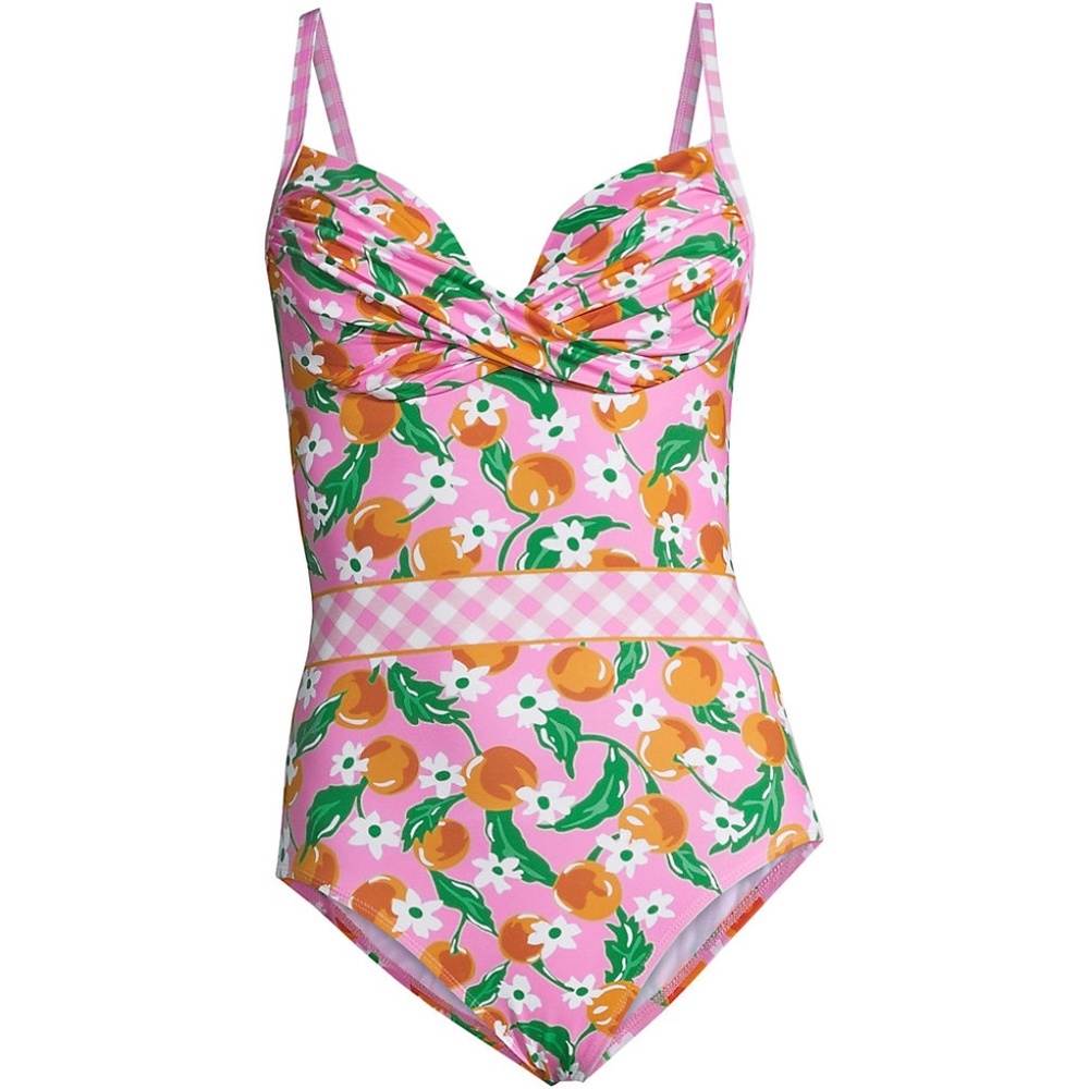 Lands End x Draper James Pink Gingham Orange Blossom Swimsuit Size 10